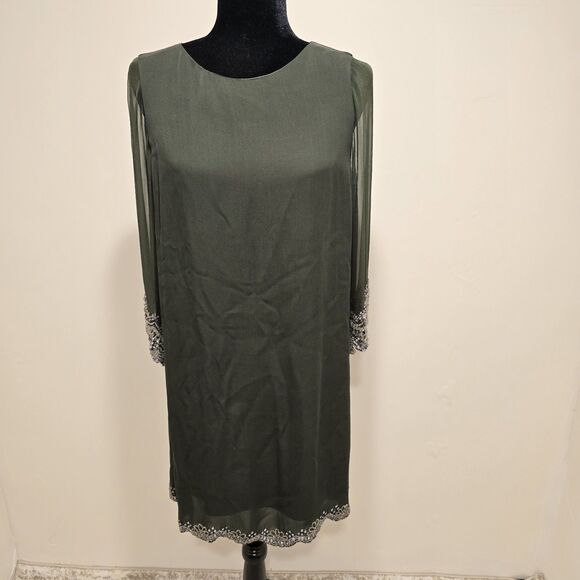 Alice + Olivia Frieda Embellished Trim Beaded Silk Dress Medium Womens Green - Picture 2 of 16